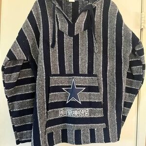 Navy and White Striped Men's Sweater with Star Design